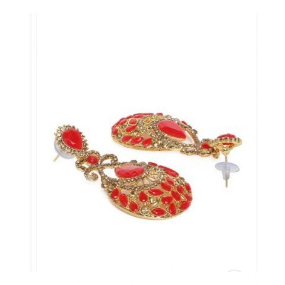 Suvarnika Women's Rose Gold Plated Alloy Earrings (Gold &amp; Red)