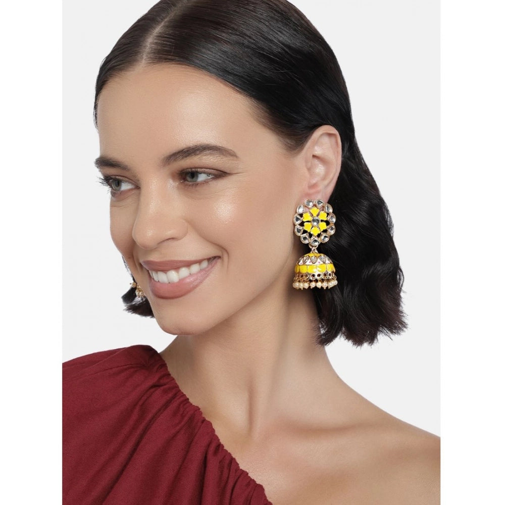 Suvarnika Women's Rose Gold Plated Alloy Earrings (Yellow)