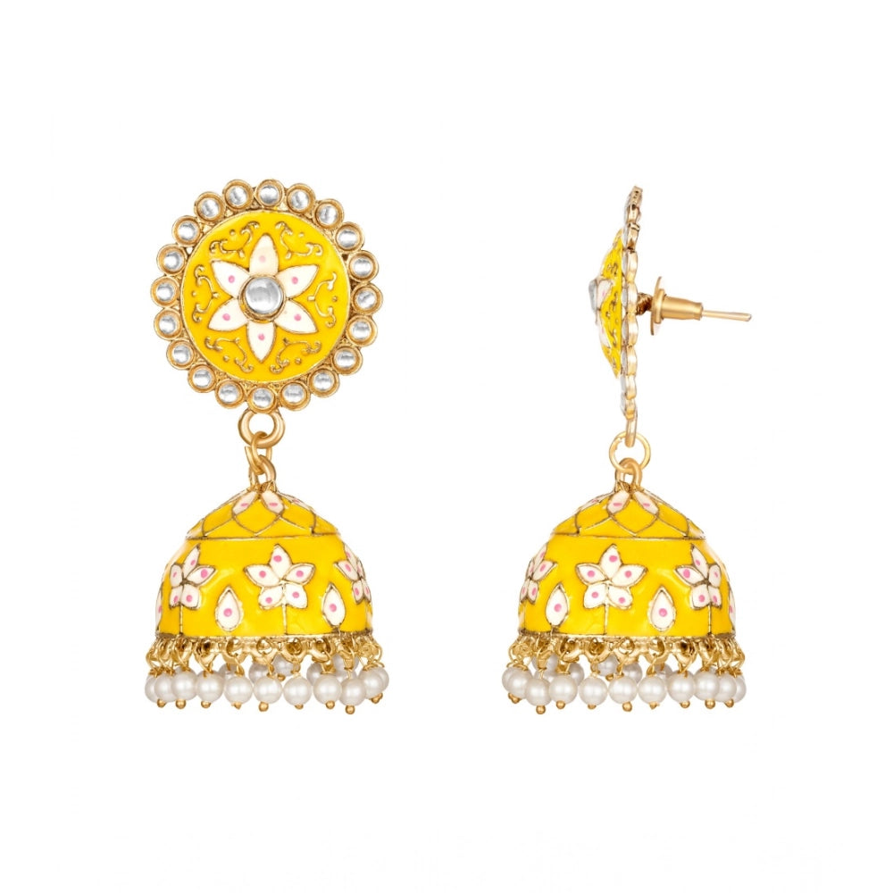 Suvarnika Women's Rose Gold Plated Alloy Earrings (Yellow)