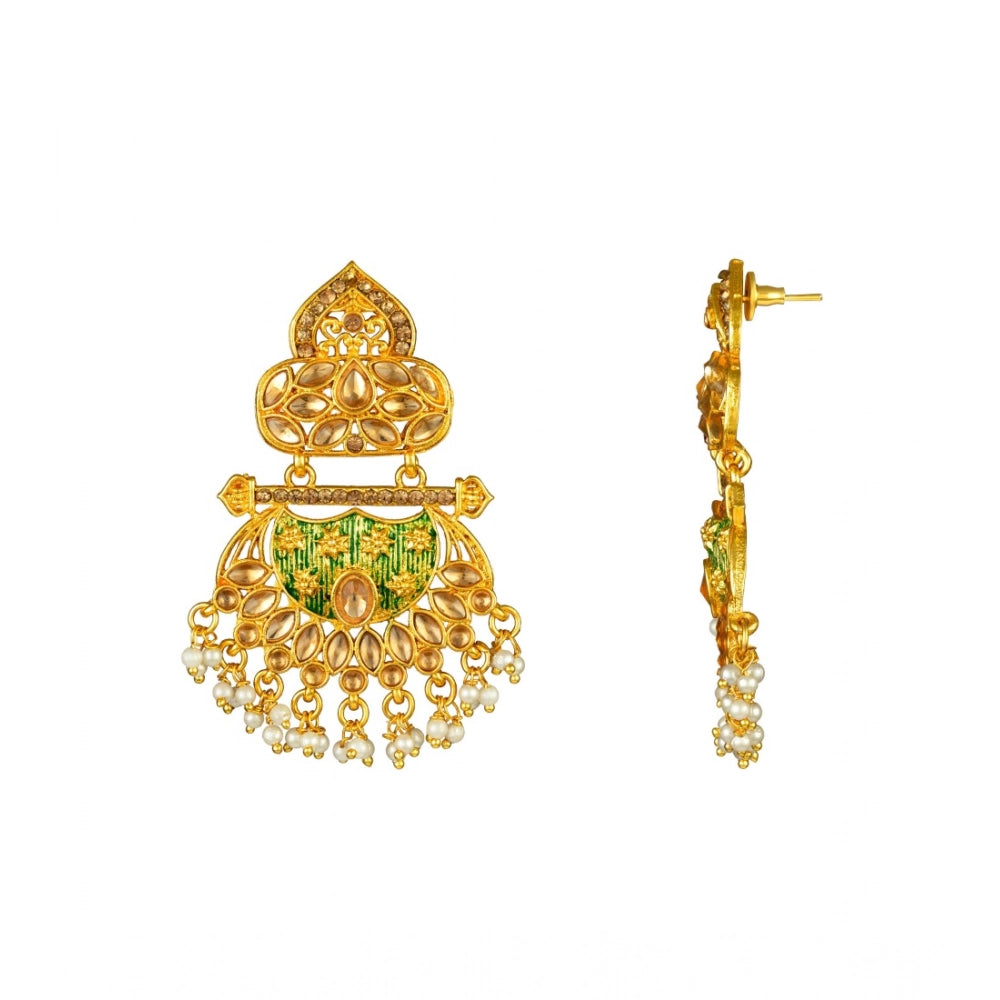 Suvarnika Women's Rose Gold Plated Alloy Kundan Earrings &amp; Mangtikka (Green)