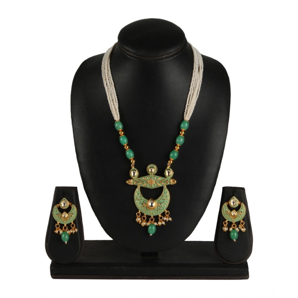 Suvarnika Women's Rose Gold Plated Alloy Necklace &amp; Earings Set (Green)