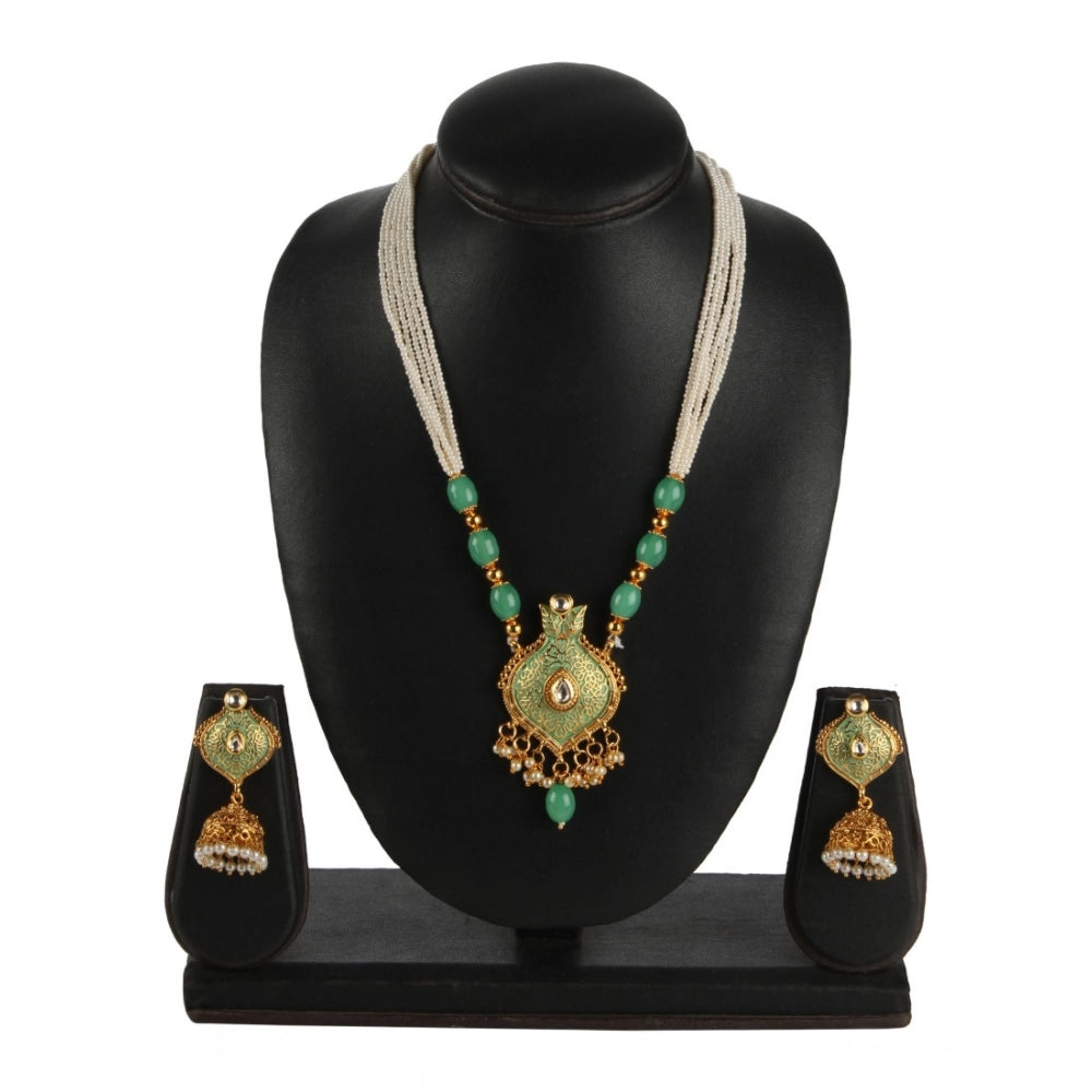 Suvarnika Women's Rose Gold Plated Alloy Necklace &amp; Earings Set (Green)