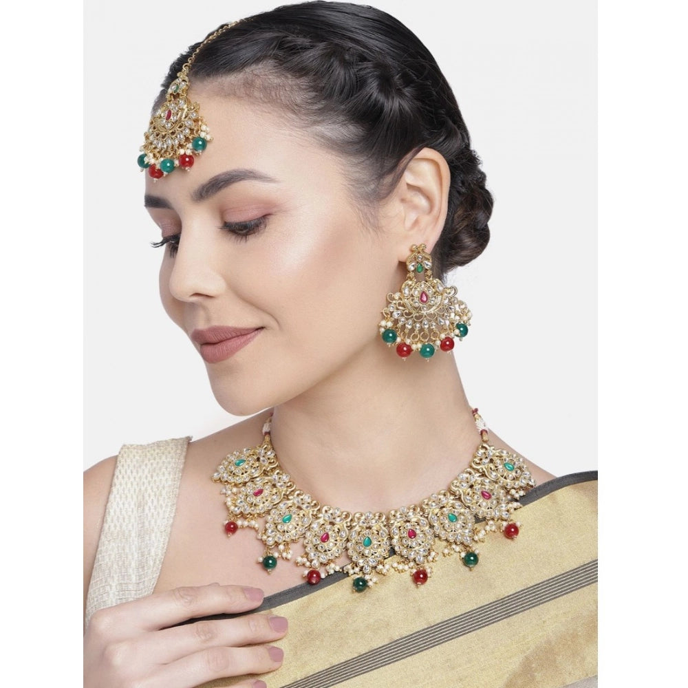 Suvarnika Women's Rose Gold Plated Alloy Necklace &amp; Earings Set (Light Green)