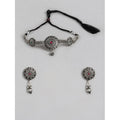Suvarnika Women's Rose Gold Plated Alloy Necklace &amp; Earings Set (Silver)