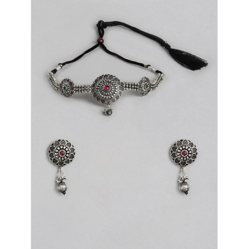 Suvarnika Women's Rose Gold Plated Alloy Necklace &amp; Earings Set (Silver)