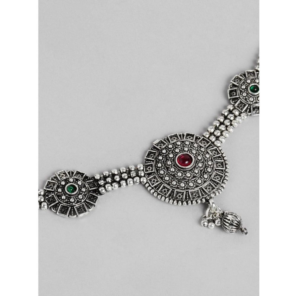 Suvarnika Women's Rose Gold Plated Alloy Necklace &amp; Earings Set (Silver)