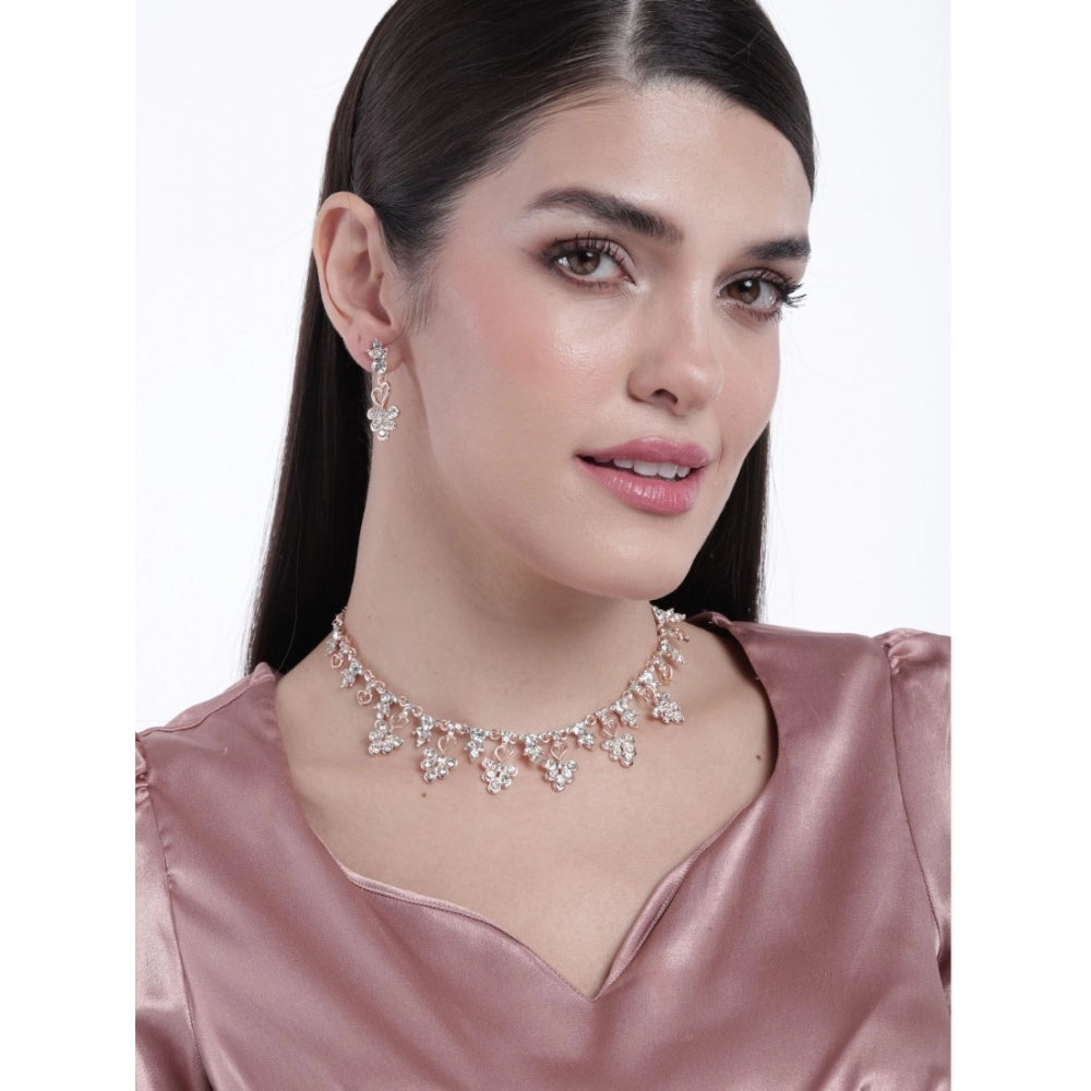 Suvarnika Women's Rose Gold Plated Brass Necklace &amp; Earings Set (Gold)