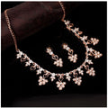 Suvarnika Women's Rose Gold Plated Brass Necklace &amp; Earings Set (Gold)
