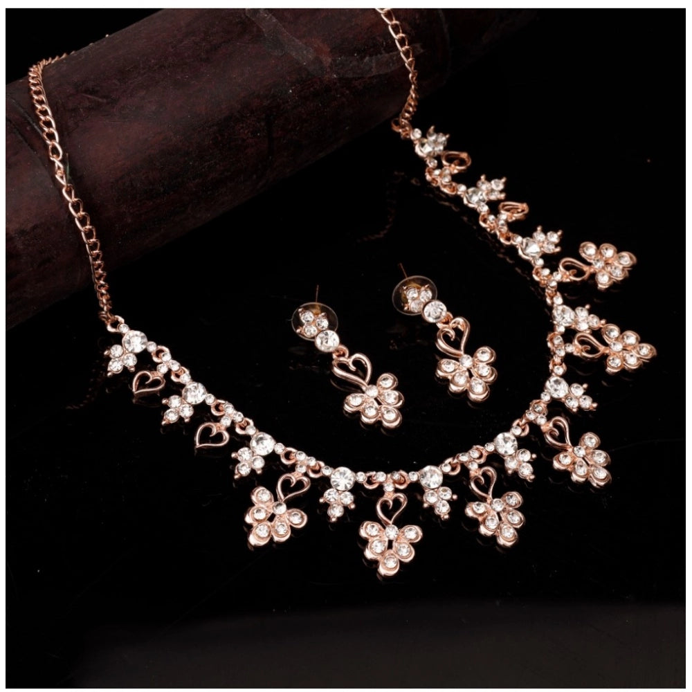 Suvarnika Women's Rose Gold Plated Brass Necklace &amp; Earings Set (Gold)