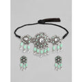 Suvarnika Women's Rose Gold Plated Alloy Necklace &amp; Earings Set (Light Green)