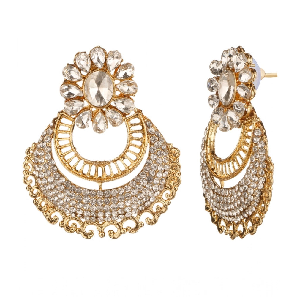 Suvarnika Women's Rose Gold Plated Alloy Kundan Earrings &amp; Mangtikka (White)