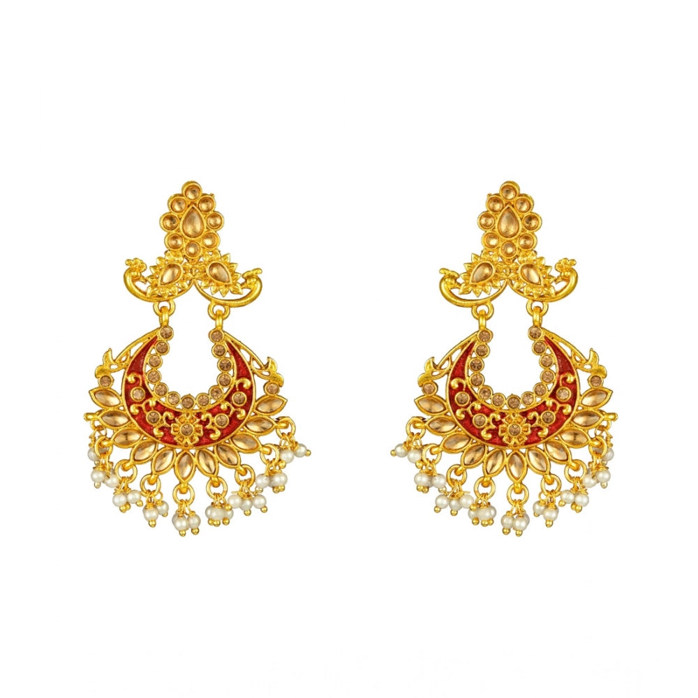 Suvarnika Women's Rose Gold Plated Alloy Kundan Earrings &amp; Mangtikka (Maroon)