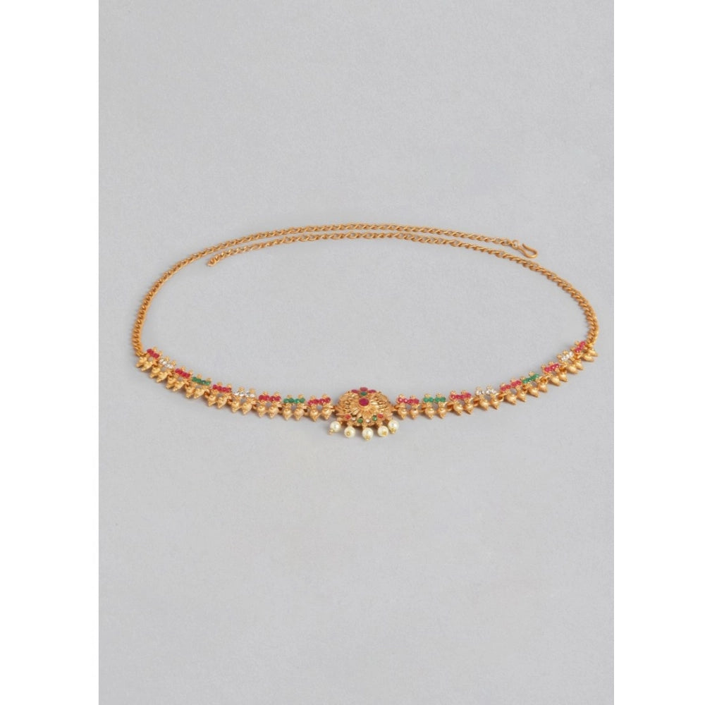 Suvarnika Women's Rose Gold Plated Alloy Hip Belt Kamarband (Red &amp; Green)