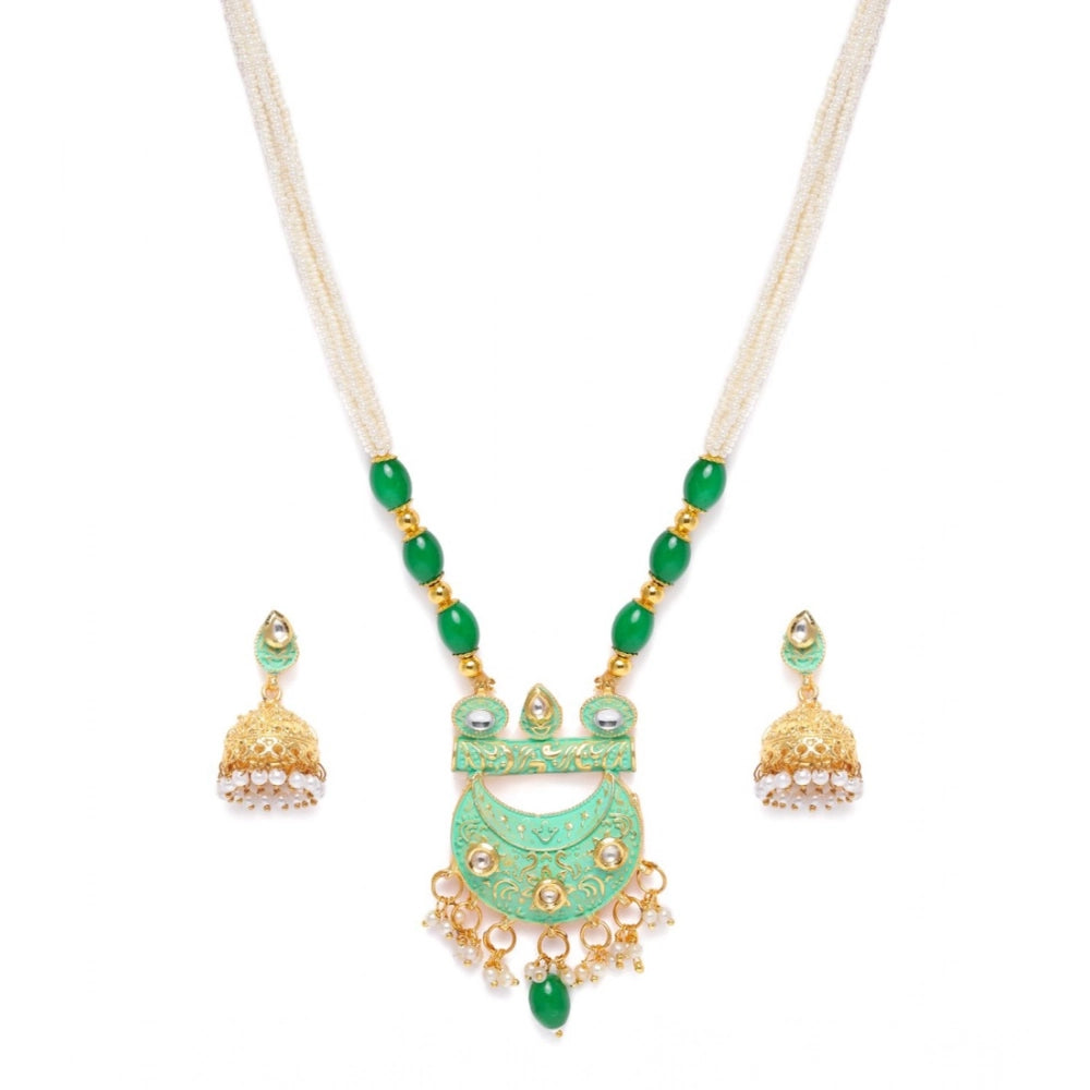 Suvarnika Women's Rose Gold Plated Alloy Necklace &amp; Earings Set (Green)