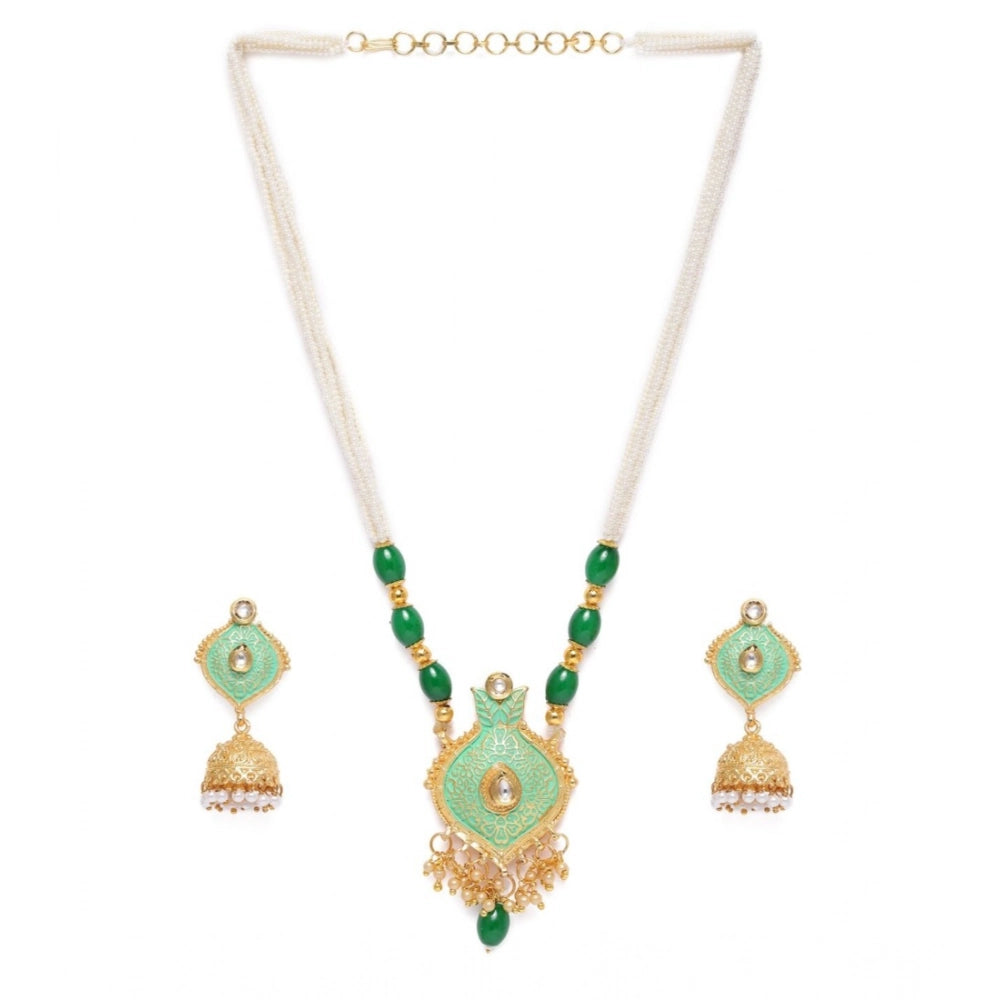 Suvarnika Women's Rose Gold Plated Alloy Necklace &amp; Earings Set (Green)