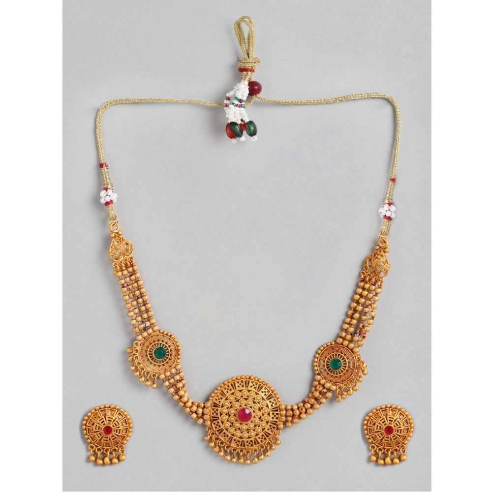 Suvarnika Women's Rose Gold Plated Alloy Necklace &amp; Earings Set (Multicolor)