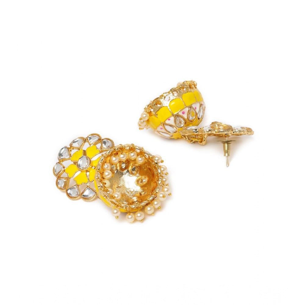 Suvarnika Women's Rose Gold Plated Alloy Earrings (Yellow)