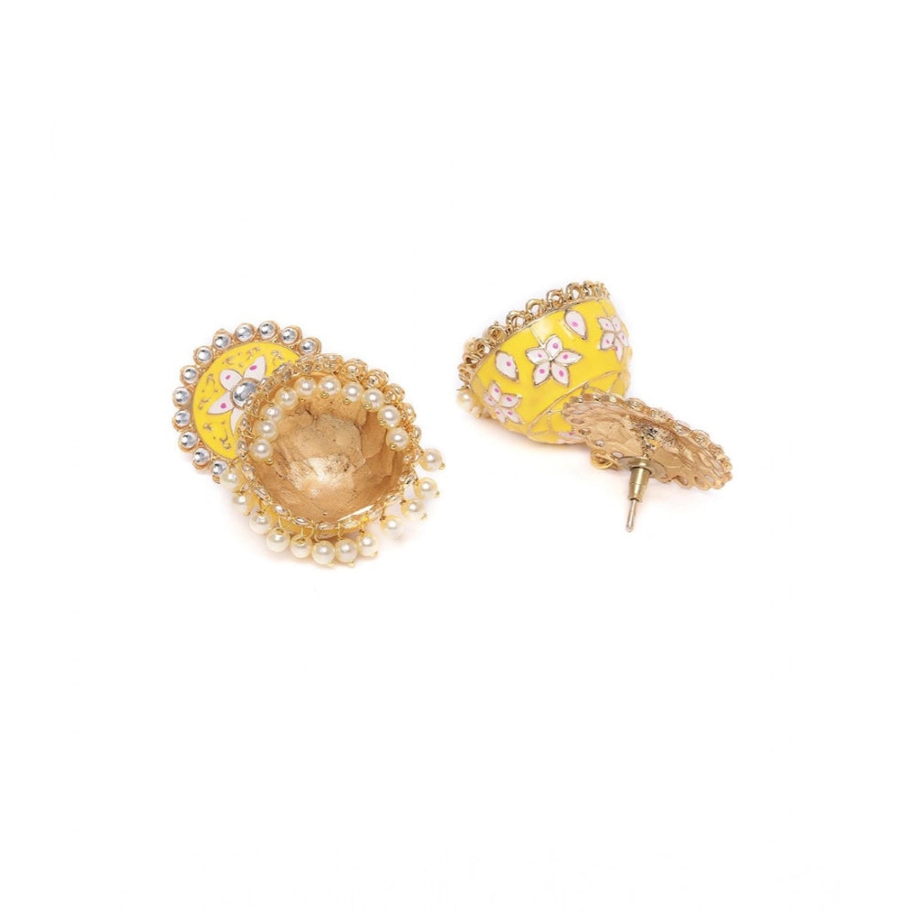 Suvarnika Women's Rose Gold Plated Alloy Earrings (Yellow)