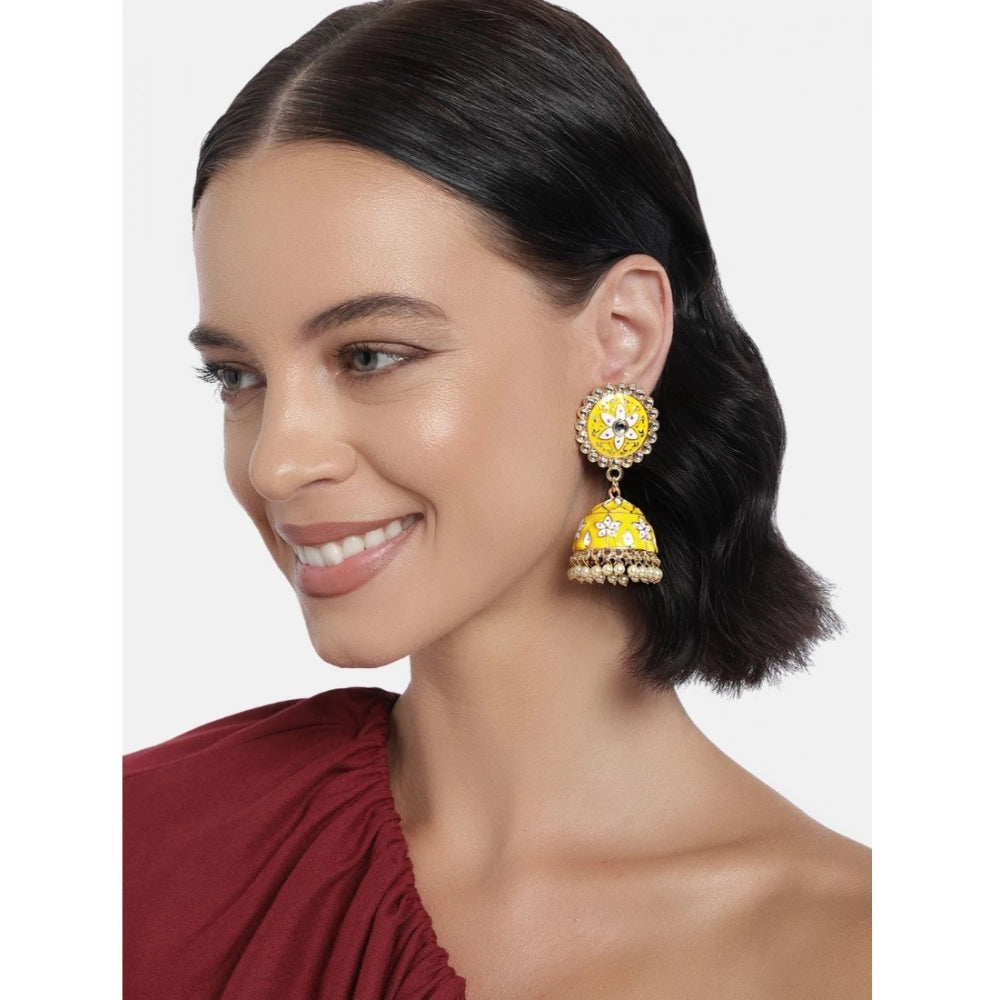 Suvarnika Women's Rose Gold Plated Alloy Earrings (Yellow)
