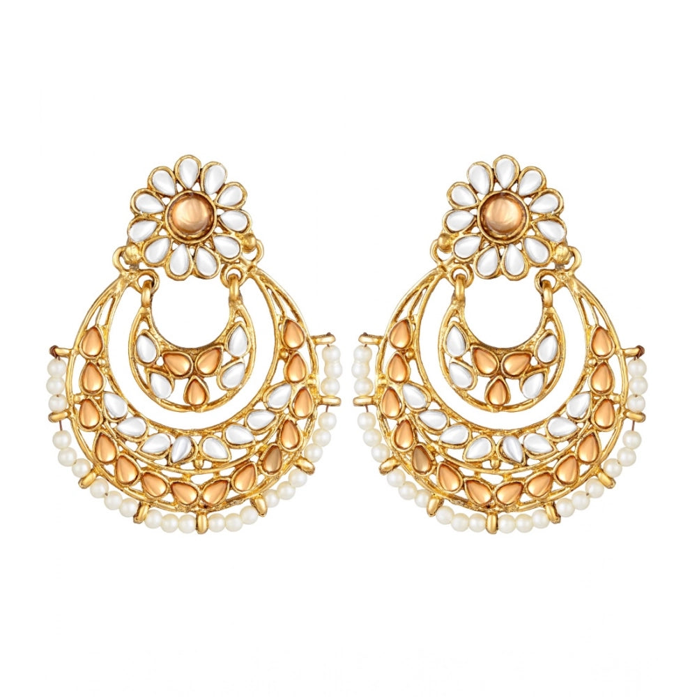 Suvarnika Women's Rose Gold Plated Alloy Kundan Earrings &amp; Mangtikka (White &amp; Gold)