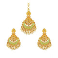 Suvarnika Women's Rose Gold Plated Alloy Kundan Earrings &amp; Mangtikka (Green)