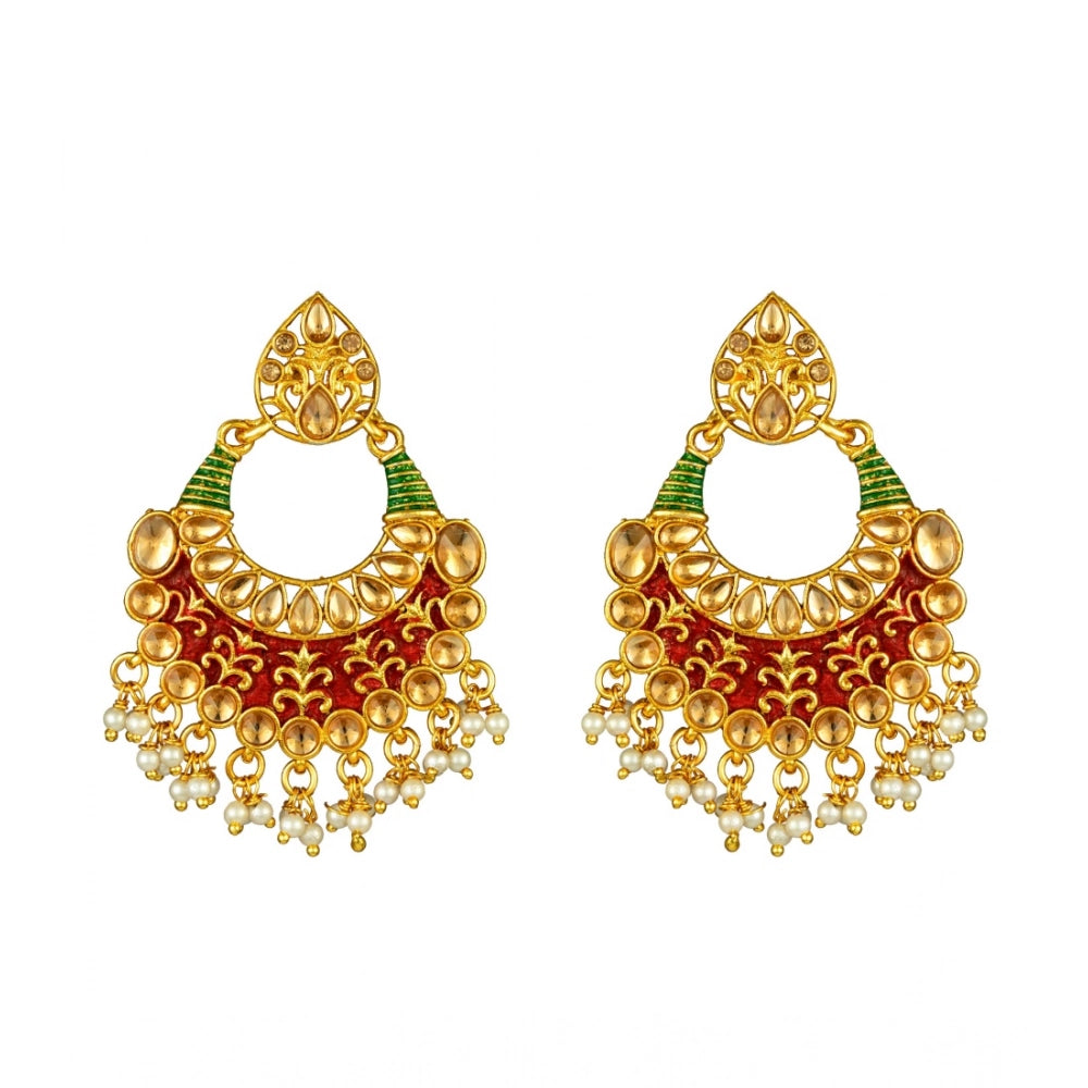 Suvarnika Women's Rose Gold Plated Alloy Kundan Earrings &amp; Mangtikka (Red &amp; Green)