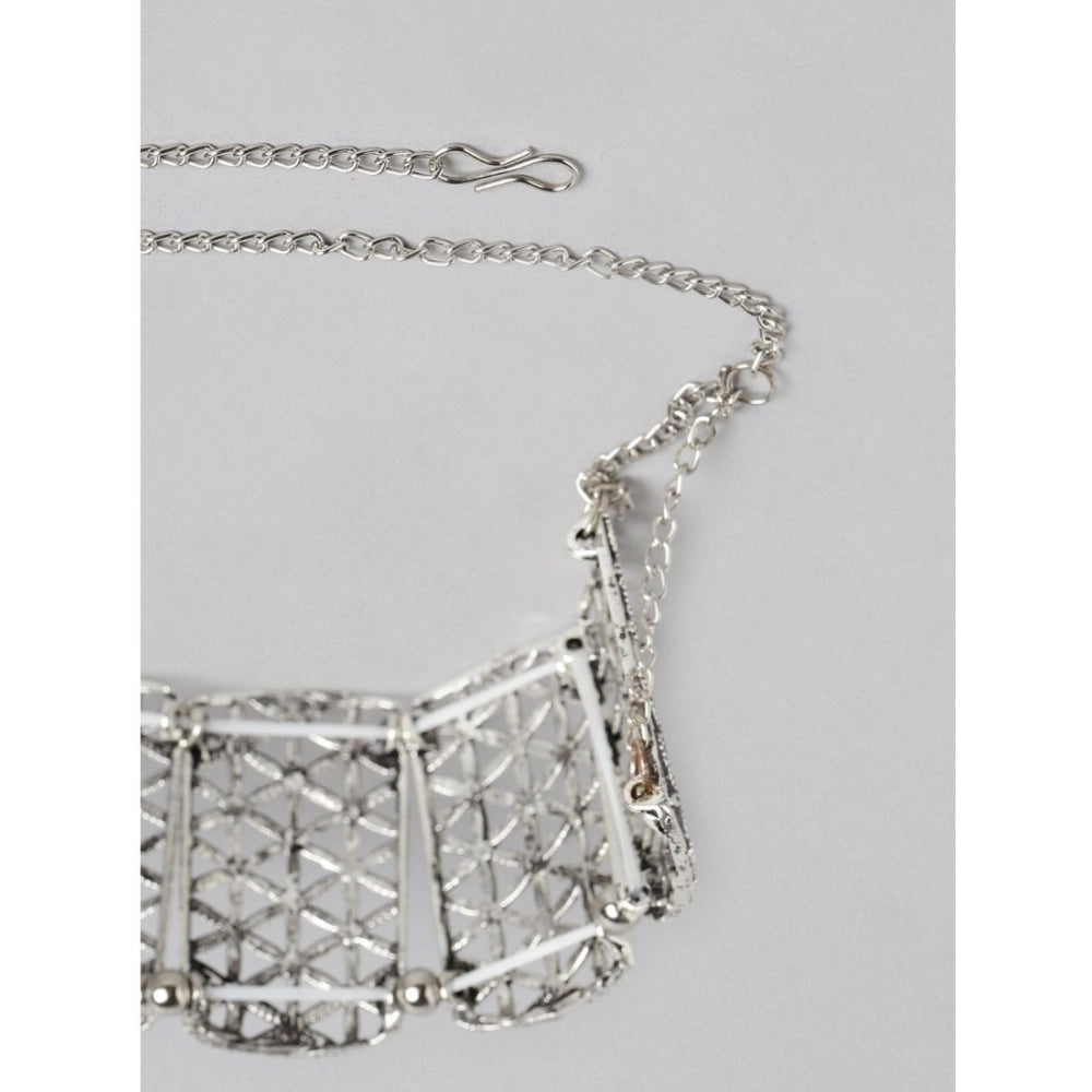 Suvarnika Women's Rose Gold Plated Alloy Choker (Silver)