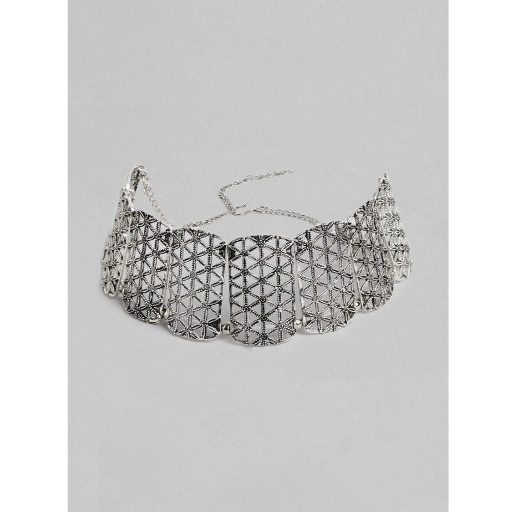 Suvarnika Women's Rose Gold Plated Alloy Choker (Silver)