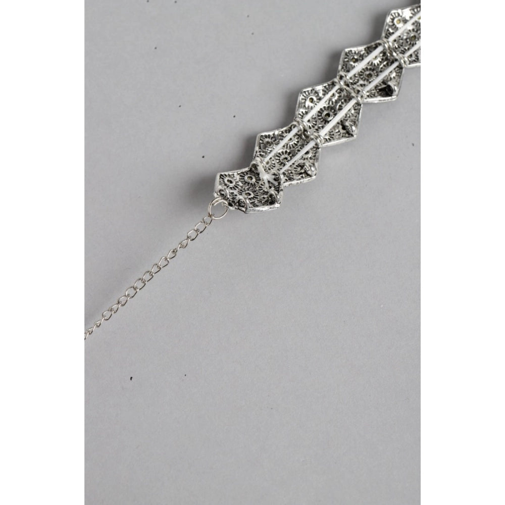 Suvarnika Women's Rose Gold Plated Alloy Choker (Silver &amp; Black)