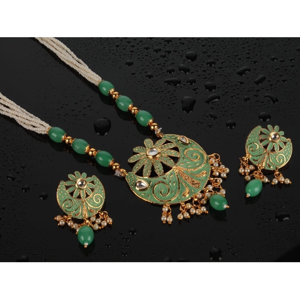 Suvarnika Women's Rose Gold Plated Alloy Necklace &amp; Earings Set (Green)