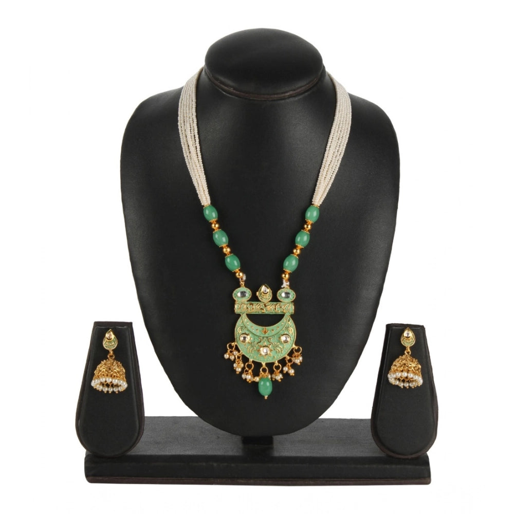 Suvarnika Women's Rose Gold Plated Alloy Necklace &amp; Earings Set (Green)