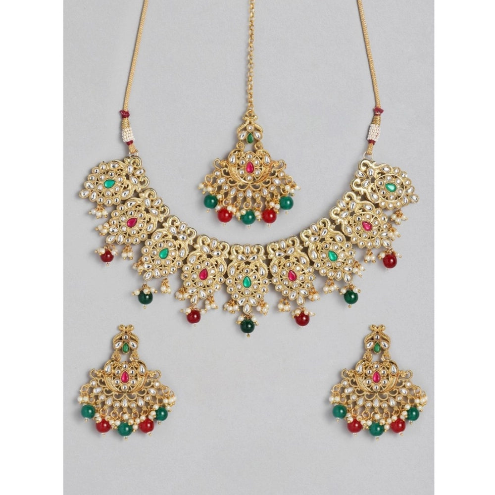 Suvarnika Women's Rose Gold Plated Alloy Necklace &amp; Earings Set (Light Green)
