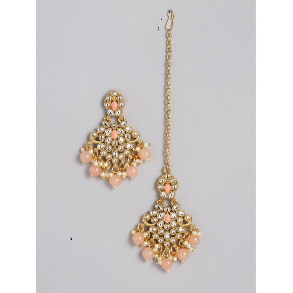 Suvarnika Women's Rose Gold Plated Alloy Necklace &amp; Earings Set (Pink)