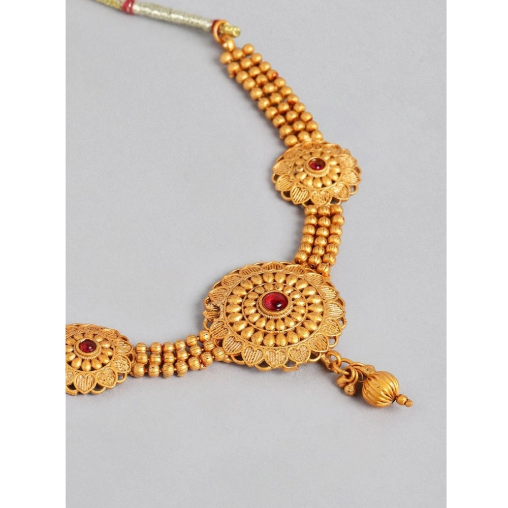 Suvarnika Women's Rose Gold Plated Alloy Necklace &amp; Earings Set (Gold)
