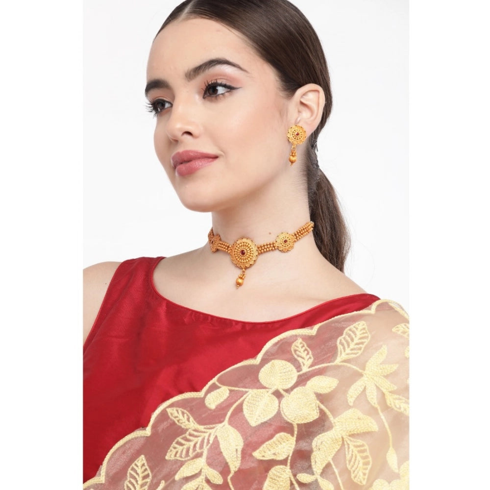 Suvarnika Women's Rose Gold Plated Alloy Necklace &amp; Earings Set (Gold)