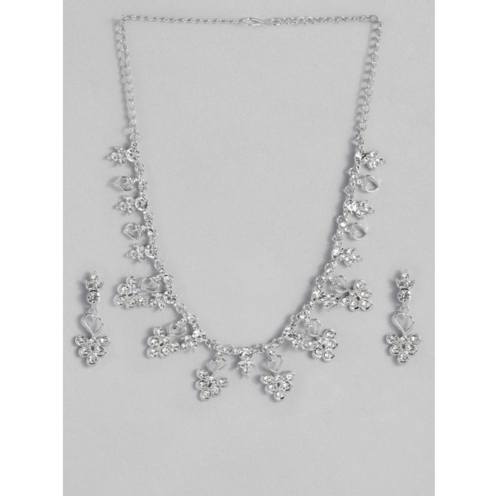 Suvarnika Women's Rose Gold Plated Brass Necklace &amp; Earings Set (Silver)