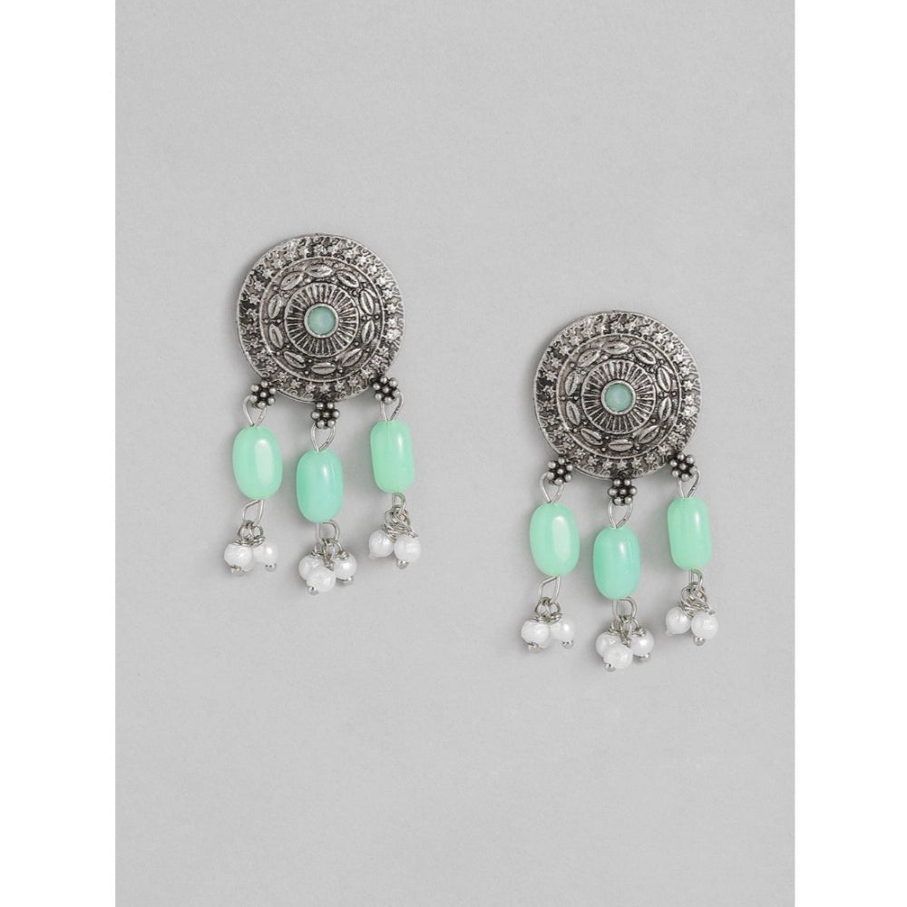 Suvarnika Women's Rose Gold Plated Alloy Necklace &amp; Earings Set (Light Green)
