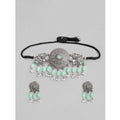 Suvarnika Women's Rose Gold Plated Alloy Necklace &amp; Earings Set (Light Green)