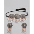 Suvarnika Women's Rose Gold Plated Alloy Necklace &amp; Earings Set (Orange)