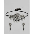 Suvarnika Women's Rose Gold Plated Alloy Necklace &amp; Earings Set (Black)