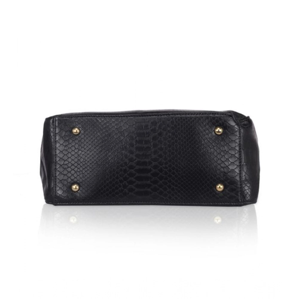 Suvarnika Women's Faux Leather Textured Tote Bag (Black)