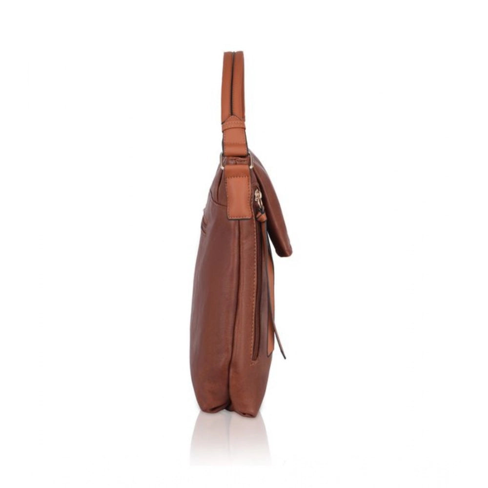 Suvarnika Women's Faux Leather Solid Sling Bag (Brown)
