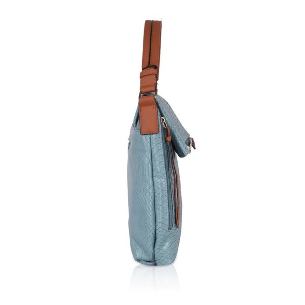 Suvarnika Women's Faux Leather Textured Sling Bag (Blue)