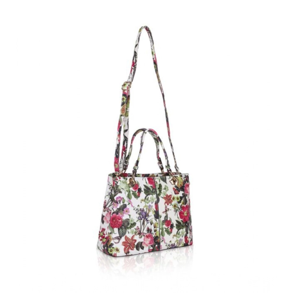 Suvarnika Women's Faux Leather Printed Handheld Bag (White Pink)