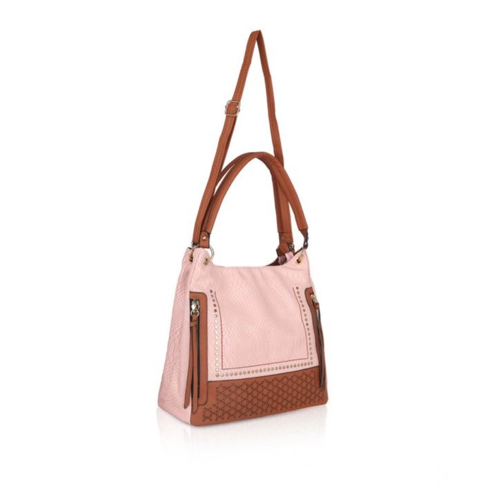 Suvarnika Women's Faux Leather Printed Tote Bag (Pink)