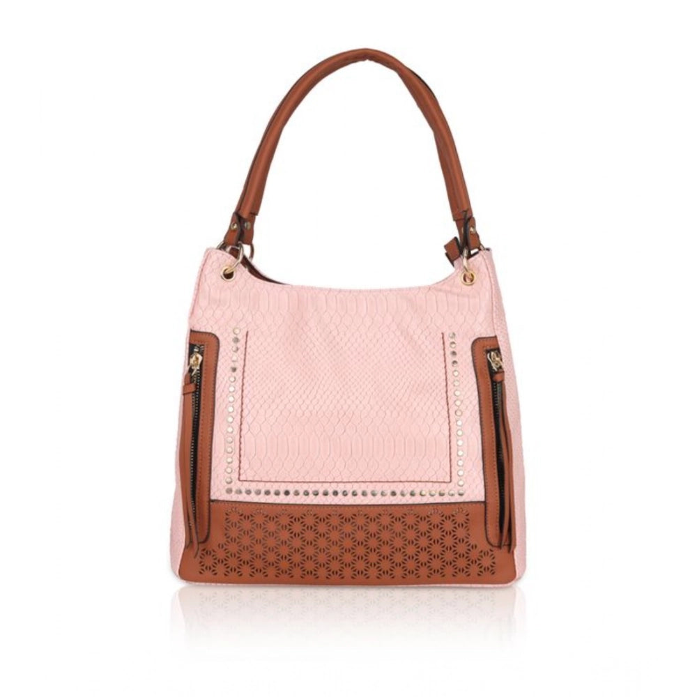 Suvarnika Women's Faux Leather Printed Tote Bag (Pink)