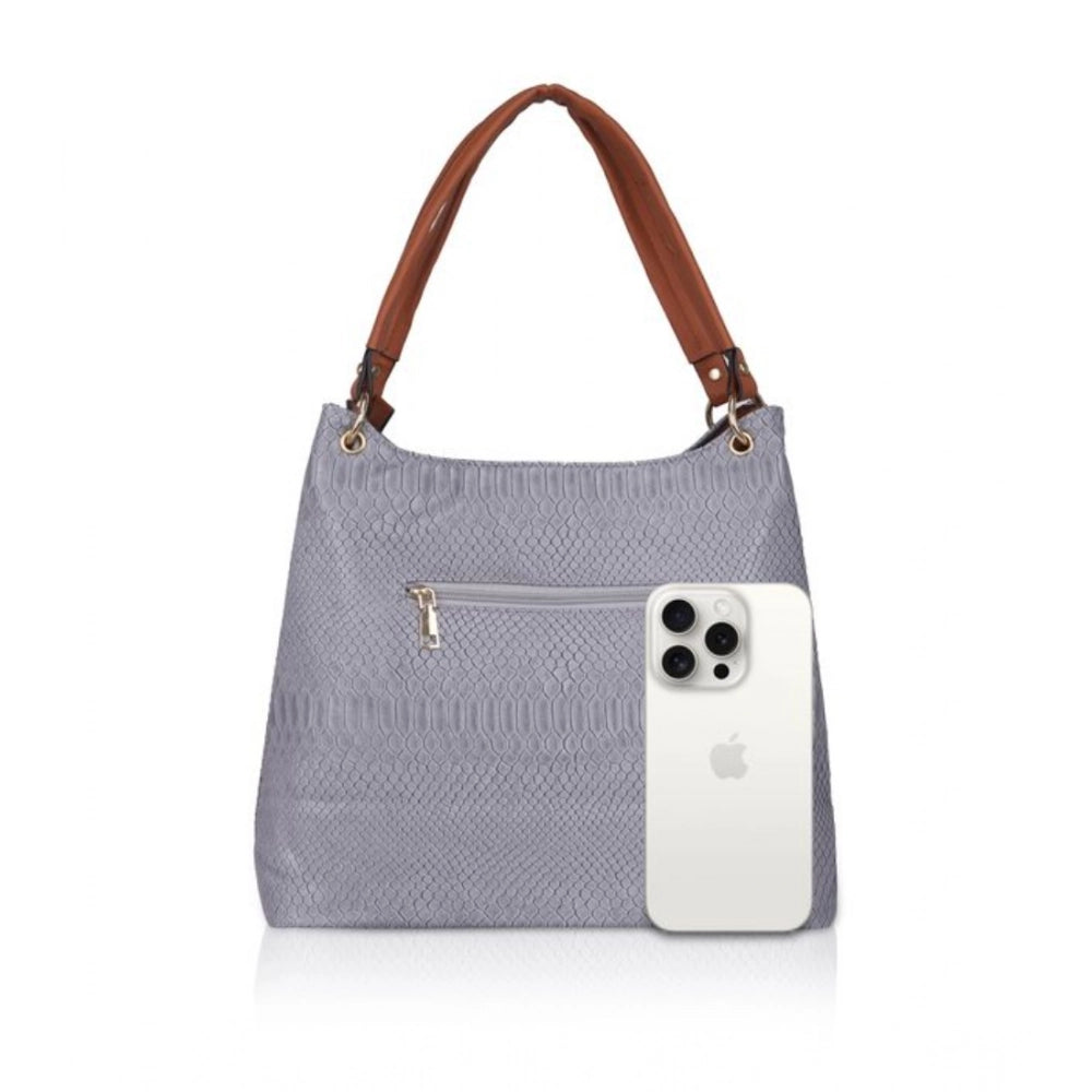 Suvarnika Women's Faux Leather Textured Tote Bag (Blue)