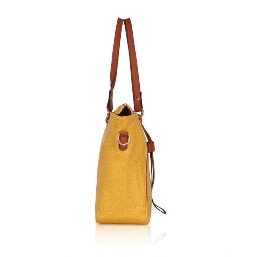 Suvarnika Women's Faux Leather Textured Tote Bag (Yellow)