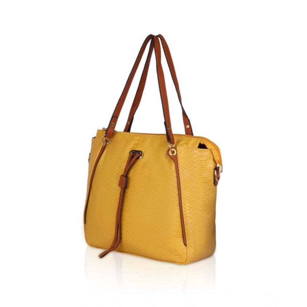 Suvarnika Women's Faux Leather Textured Tote Bag (Yellow)