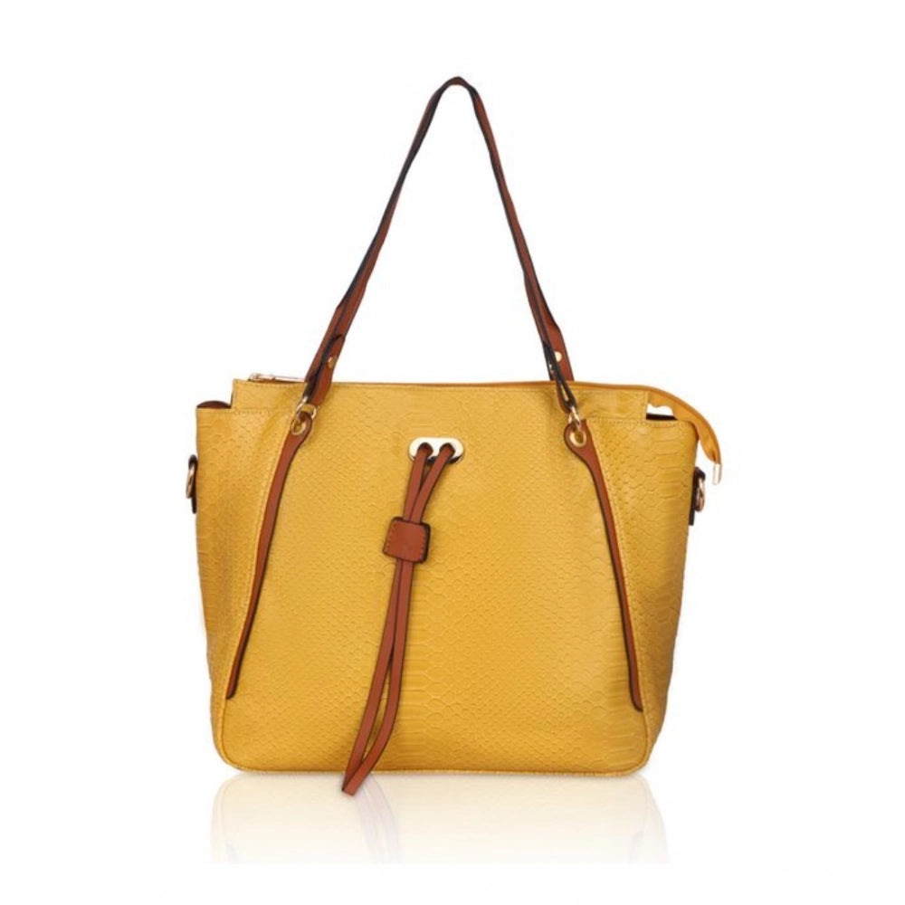 Suvarnika Women's Faux Leather Textured Tote Bag (Yellow)